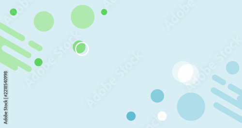 Flat Abstract blue and green geometric background with circles lines and dots Negative Space