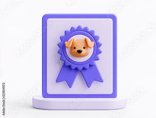 3D Dog Award Ribbon Certificate Icon Pet Achievement