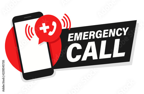 Emergency Call. Flat Illustration with Red Emergency Call for Concept Design. Emergency Call Center App. Hotline for Help Desk. Vector Illustration