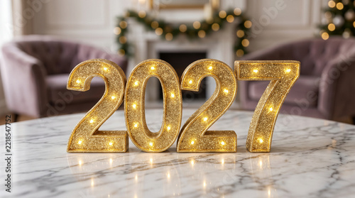 Gold Glittering New Year Celebration Number Decoration