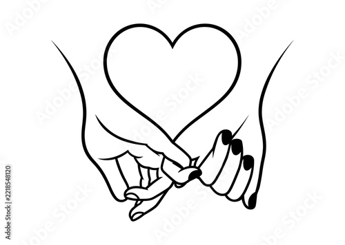 Two hands interlocked forming a heart shape a black and white line drawing affection amity