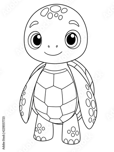 Cute Baby Turtle Coloring Page with Big Eyes and Smiling Face