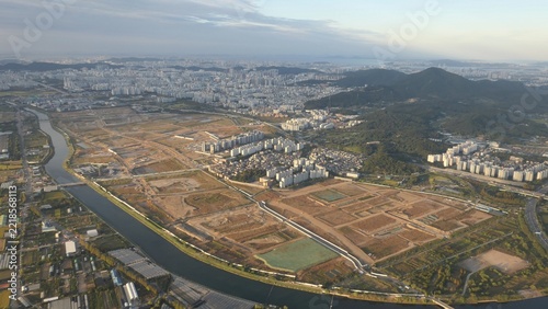 Aerial View of Urban Development Site and Residential District