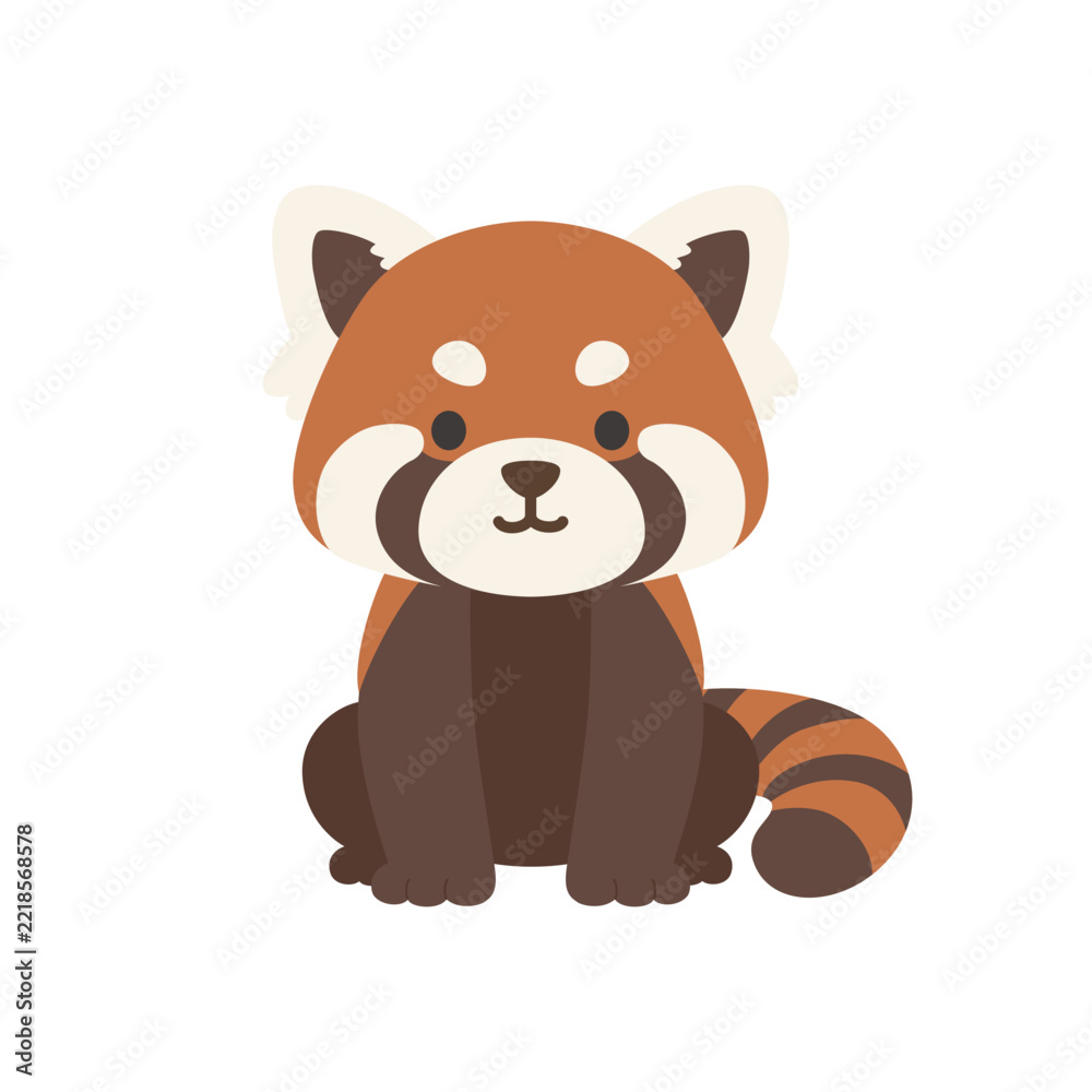 Fototapeta premium お座りしたかわいいレッサーパンダのキャラクターイラスト