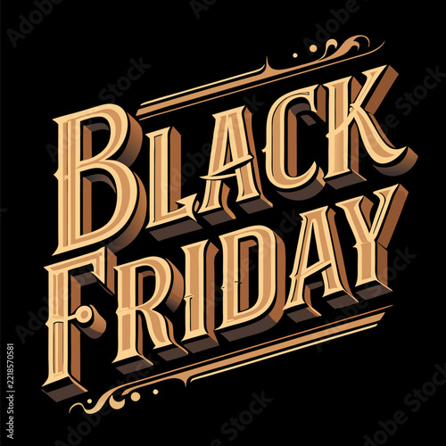 Black Friday Sale Typography Design with Vintage Style. Display of large text with decorative elements.