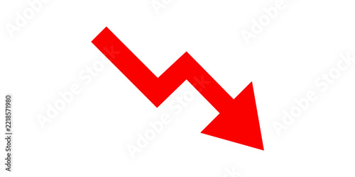 Red zig zag arrow pointing down trend graph for business decrease.