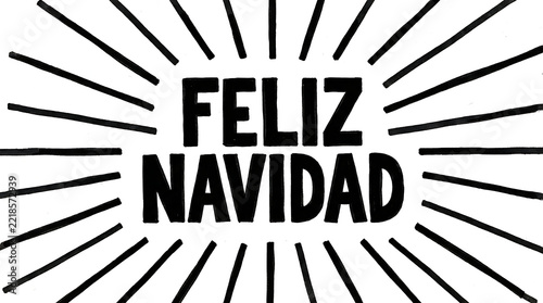 Feliz Navidad text is displayed in bold black lettering with radiating sunburst lines on a transparent background.