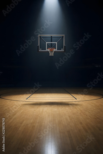 Empty basketball hoop viewed from a very low angle dramatic