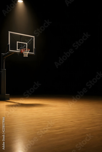 Minimal basketball arena with hoop