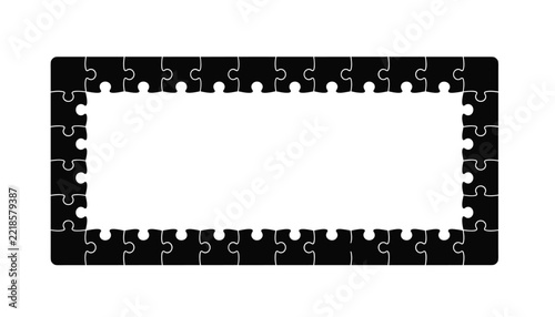 Rectangular decorative frame border constructed entirely of black interlocking puzzle pieces, with a white center.