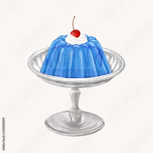 Obraz na plátně Blue jello pudding, dessert illustration