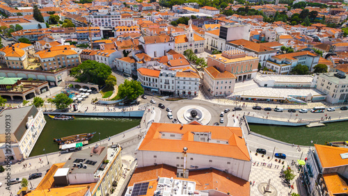 Aerial View of Aveiro Canal and Orange-Roofed Historic Center