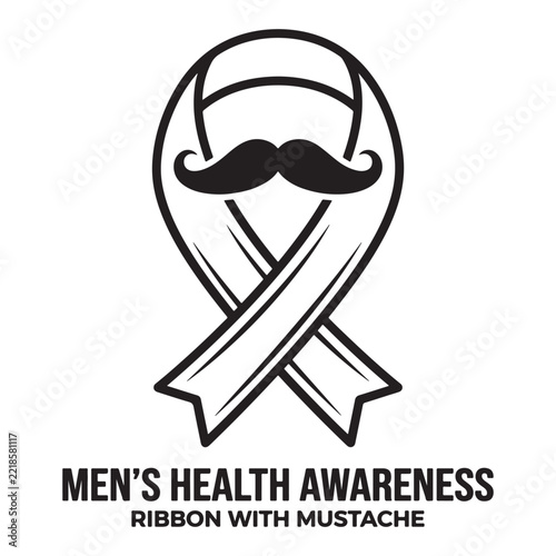 Mens health awareness ribbon with mustache icon for prostate cancer