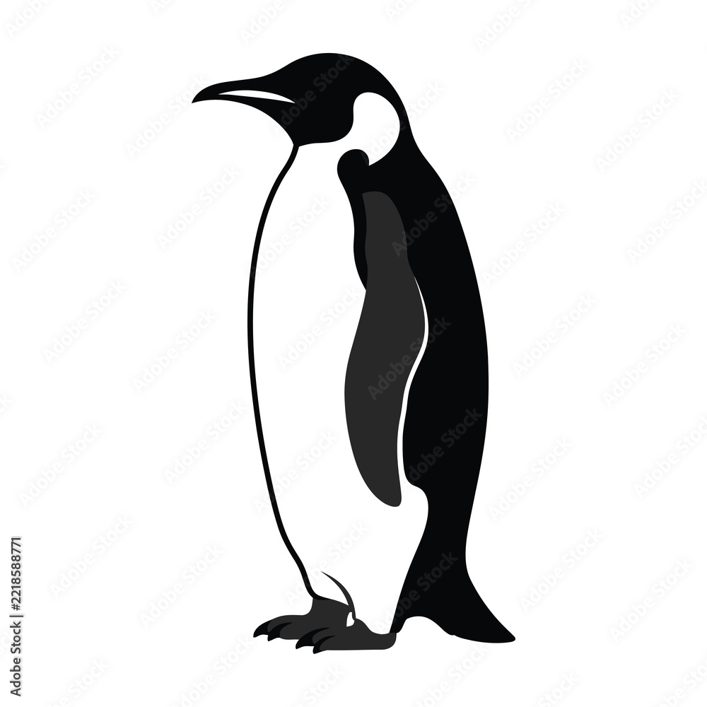 Fototapeta premium Black and white silhouette of an emperor penguin standing upright