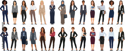 Diverse group of professional women in business attire, standing together