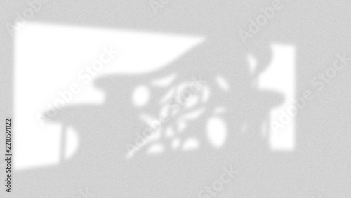 Soft natural light shadow overlay of tropical plant leaves on a textured wall surface isolated on transparent background