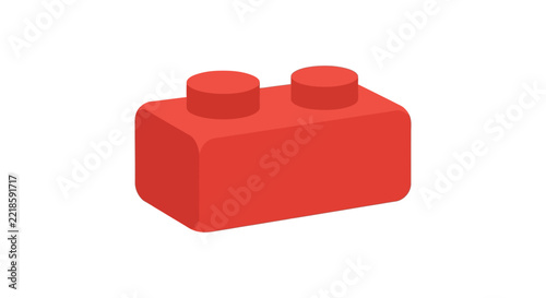 Red plastic building brick rests on a white background building brick