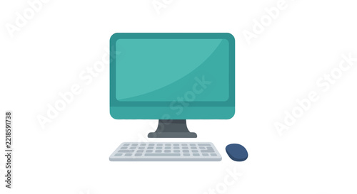 Desktop computer with monitor keyboard and mouse on a white background