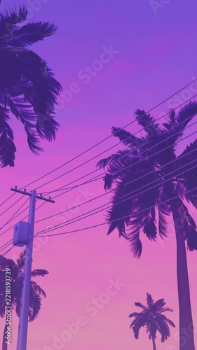 video game Palm Tree neon pink purple Sky Miami inspired | 3D loop animation Vertical Video