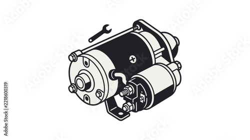 Automotive starter motor with wrench icon