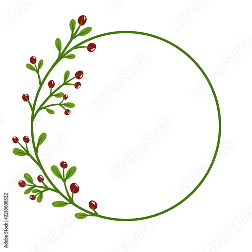 Hand drawn Christmas holly berry branch circle  frame isolated on transparent background