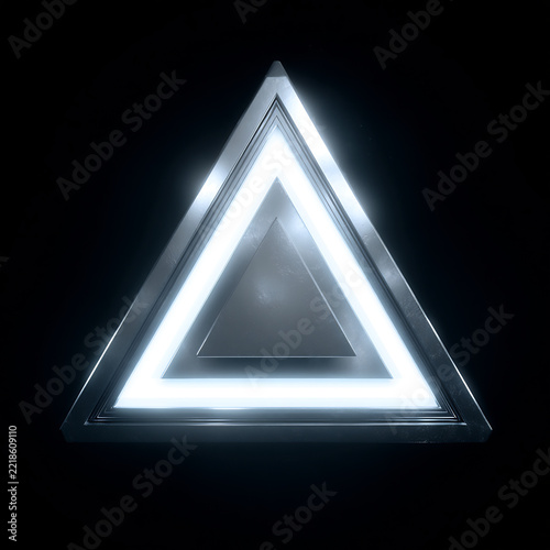 Metallic triangle symbol with glowing neon light for futuristic design