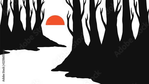 Forest Landscape with Sun Silhouette Illustration vector