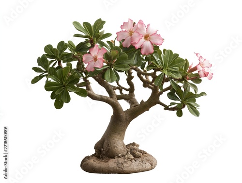Flowering Bonsai Tree with Pink Blossoms Isolated