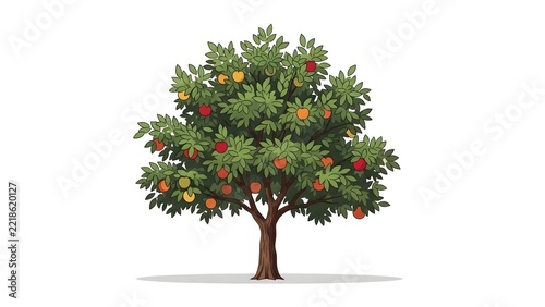 Apple tree with red and yellow fruits and green leaves