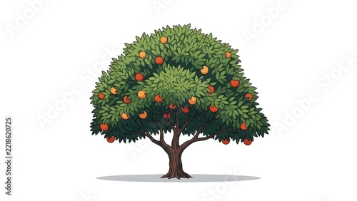 Of a lush orange tree laden with ripe round fruits