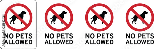 Dog icon sign prohibited with no pets allowed text