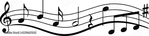 Music notes vector illustration set with staff lines and treble