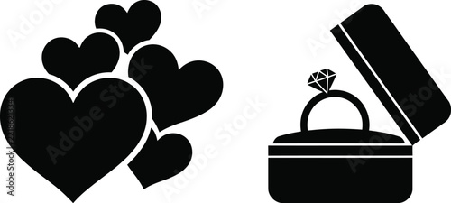Heart vector symbol collection with an engagement ring in a box