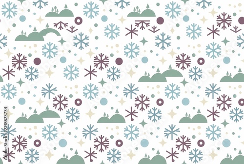 Winter Seamless Snowflake And Landscape Pattern