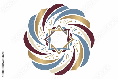 Swirling Hexagram Decorative Emblem with Sparkle Accents