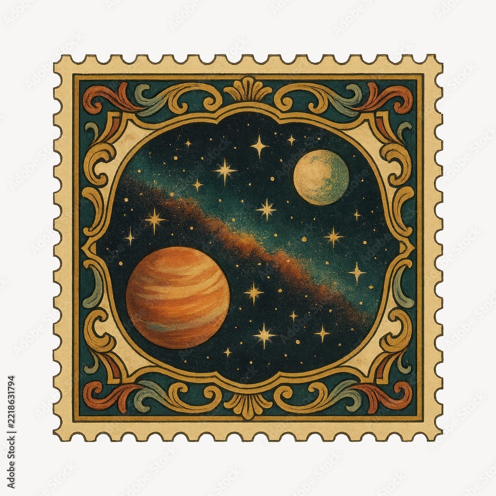 Fototapeta premium Vintage cosmic stamp illustration