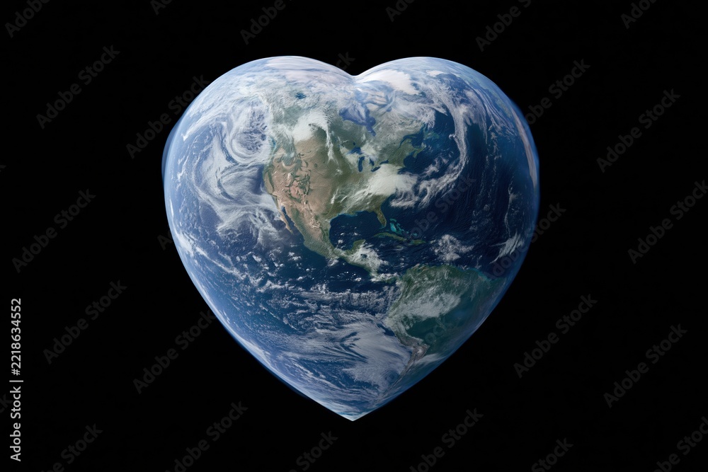 Fototapeta premium The Earth Heart Shape in Space: A Global Portrait of Love and Sustainability