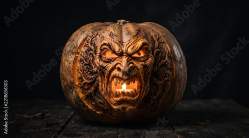 Sinister Carved Halloween Pumpkin with Scary Face