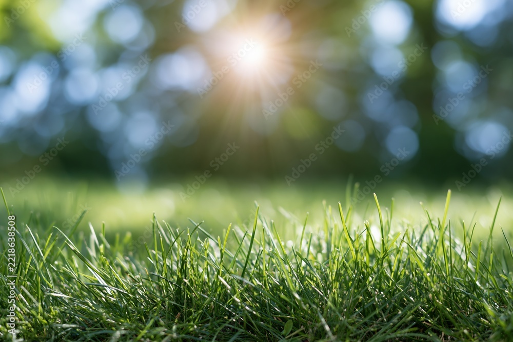 Naklejka premium The Grass Under Morning Sunlight: Closeup of Fresh Green Blades