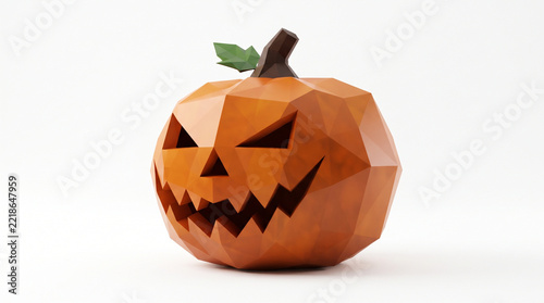 Low Poly Halloween Pumpkin Jack O Lantern Isolated on White