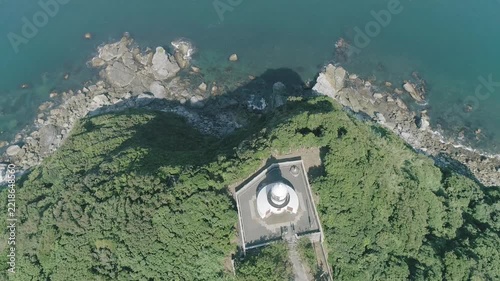 A drone shot of Sekizaki Lighthouse in Saganoseki, Oita Prefecture, Japan