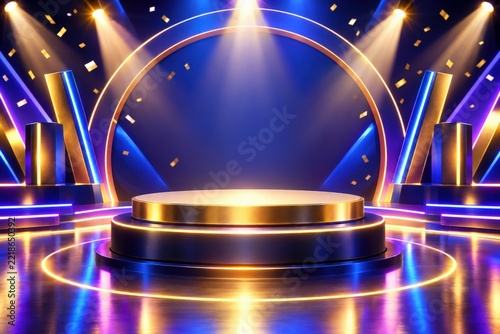 3D Podium Background with Glowing Stage Platform