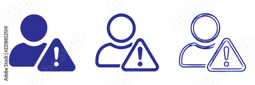 Person with warning sign icon black and white vector illustration