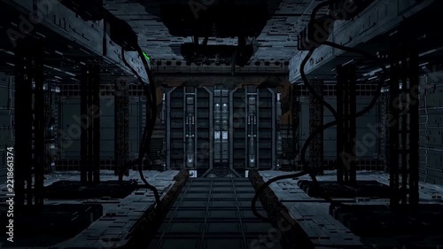 Sci-Fi Spaceship Corridor Door Opening with Green Screen Transition