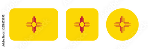 New Mexico State Flag Featuring Rounded Rectangular Square and Circular Zia Sun Symbol Variations Vector Illustration