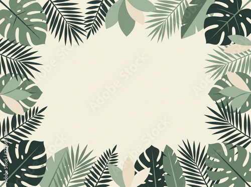 Tropical monstera and palm leaves flat vector illustration on white background