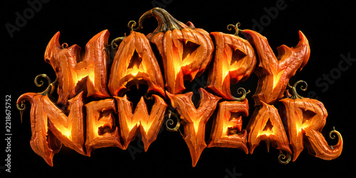Spooky Halloween Pumpkin Carving Art - Happy New Year Greeting Card Design