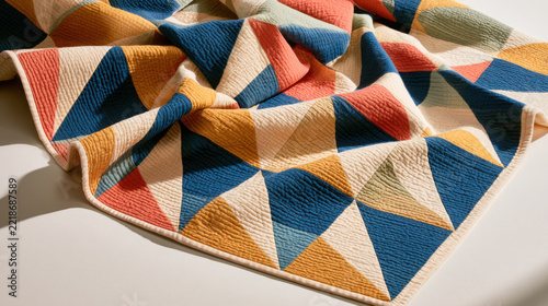 Patchwork quilt with geometric triangle patterns handmade 