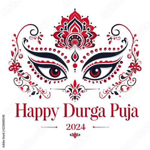 Elegant Durga Puja Greeting Card Design With Floral Eye Artwork