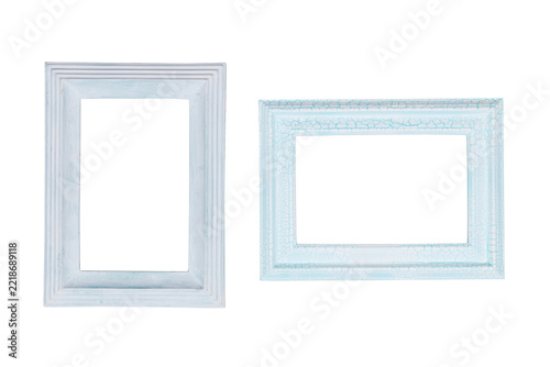Turquoise and White Vintage Picture Frames with Crackle Paint Isolated on Transparent Background